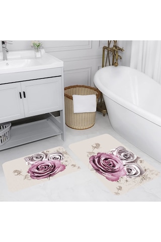 Rovigo Home Baskılı Kaymaz Taban 2'Li Banyo Paspas Takım Rvg5049-100x60-60x50 Çok Renkli