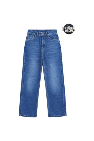 Vadon 1055 Kadın Yüksek Bel Kar Yıkamalı Wide Leg Geniş Paça Jean Pantolon Koyu Mavi