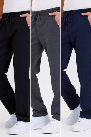 Siyah-antrasit-lacivert Arka Cepli Etiket Detaylı Düz Paça Erkek Içi Pamuklu 3lü Eşofman Altı Paketi Siyah-Lacivert-Antrasit