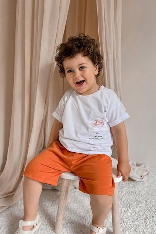 Babywom Unisex Oversize Yazlık Şortlu Basic Takım- Kiremit