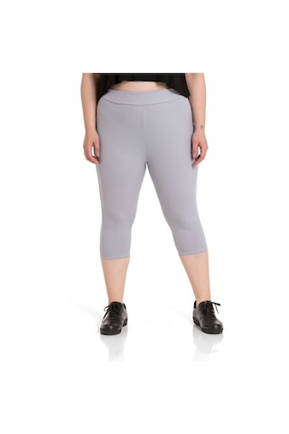 Büyük Beden Fitilli Karyoka Dikişli Diz Altı Gri Bayan Tayt