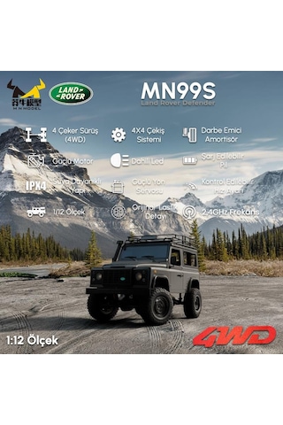 Mn Model Mn99s V2 1/12 Land Rover Defender 4wd Rc Model Crawler Offroad Uzaktan Kumandalı Araba Truck Rtr Lisanslı Gümüş+dahili Işık Seti Mn-99s V2