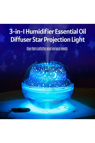 Leezsing 500ml Büyük Kapasiteli Soğuk Sis Nemlendirici Esansiyel Yağ Difüzörü Starlight Projeksiyon Gece Lambası