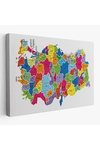 Es10 Türkiye Haritası Kanvas Tablo İl ve İlçeli Ayrıntılı Eğitici Dekoratif Tablo 3033 (125 x 210)