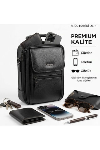 El Çantası Hakiki Deri Omuz Askılı %100 Orjinal Premium Kalite Çok Gözlü Model 8683255014217 Siyah