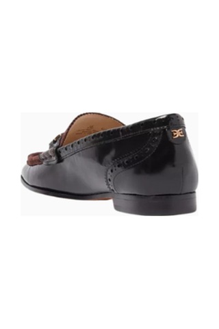 Sam Edelman Liona Siyah Deri Süet Detaylı, Altın Tokalı Kadın Loafer Ayakkabı