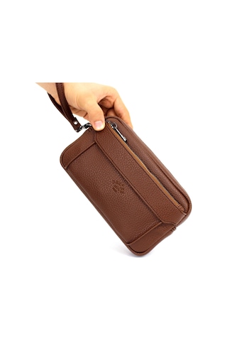 Erkek Taba Renk Lüks El Ve Bileklik Kemerli Portföy El Çantası Taba