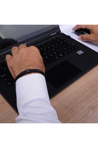 Dümen Çelik Aksesuarlı Deri Bileklik Çelik