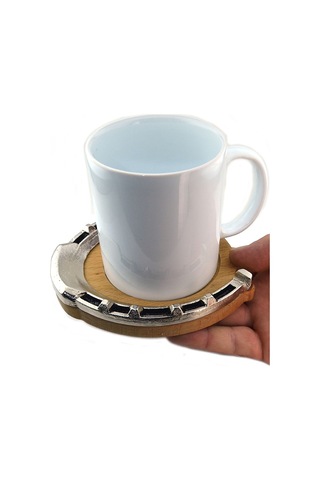 At Nalı Metal Rölyefli Doğal Ahşap Bardak Altlığı Ahşap