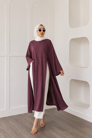 Unika Boutique Kadın Uzun Yırtmaçlı Abaya Tunik Bordo