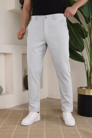 Etiler Collection Erkek Casual Slim Fit Cord Desenli Kumaş Pantolon Gri