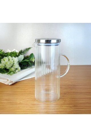 Deconox 1500ml Metal Kapaklı Line Borosilikat Cam Yağlık & Sürahi Şık, Dayanıklı Ve Zindeliklı Saklama Çö Diğer