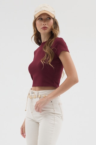 Urbantrendstore Kadın Bisiklet Yaka Likralı Kısa Kol Body Crop Bluz Günlük Şık Sade Yazlık Casual Crop Kadın Crop Bordo