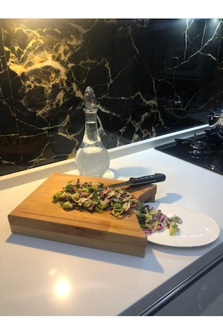 Salata Tahtası, Doğal Kayın Ağacı, Kesme Tahtası, Kanallı 34cm 22cm 3cm Ahşap