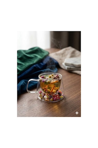 Çift Çıdarlı Çiçekli Cam Bardak 250ml. Şefaf