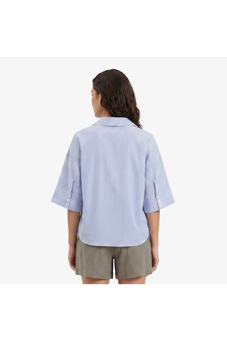 Nautica Kadın Mavi Regular Fit Kısa Kollu Çizgili Keten Gömlekçizgili65w304t