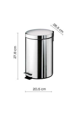 Çöp Kovası, Pedallı, 5lt - Parlak Paslanmaz Çelik Parlak Paslanmaz Çelik
