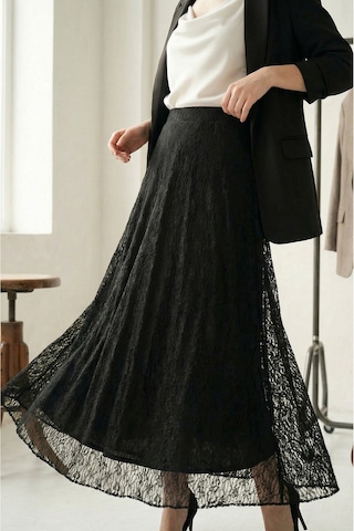 Sayzen Your Shine Dantelli Beli Lastikli Iç Astarlı Etek Sy-etk2601 Siyah