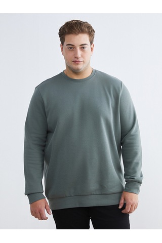 Lcwaıkıkı Classic Yeşil Büyük Beden Bisiklet Yaka Erkek Sweatshirt