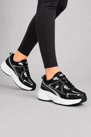 Ht Hotin Mirage Kadın Günlük Rahat Bağcıklı Suni Deri Sneaker Spor Ayakkabı - Siyah