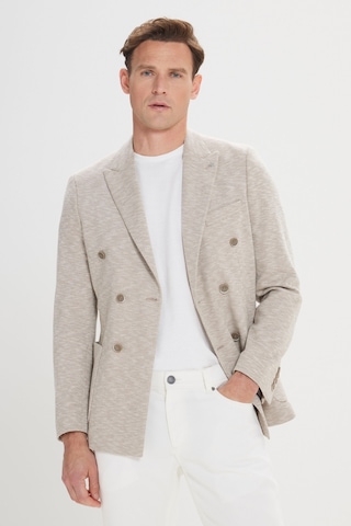 Ac&co Erkek Bej Slim Fit Dar Kesim Kırlangıç Yaka Pamuklu Desenli Blazer Ceket