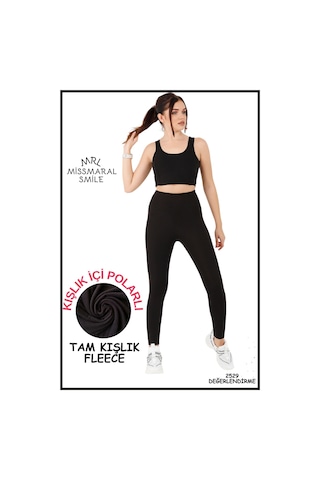 Kadın Kışlık Içi Polarlı Yüksek Bel Toparlayıcı Tayt Lacivert Curve High Waist Fleece Winter 1061 SiYAH