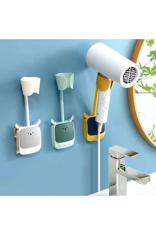 Özel Üretim Banyo Askısı Duvar Askılığı Kullanışlı Raf Geyik Figürlü Fön Makinesi Askı Aparatı Çok Renkli