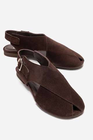 Luvishoes Monaro Kahverengi Süet Hakiki Deri Kadın Sandalet