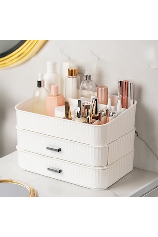 Porsima 0620 3 Katlı Beyaz Makyaj Organizeri Saklama Kutusu