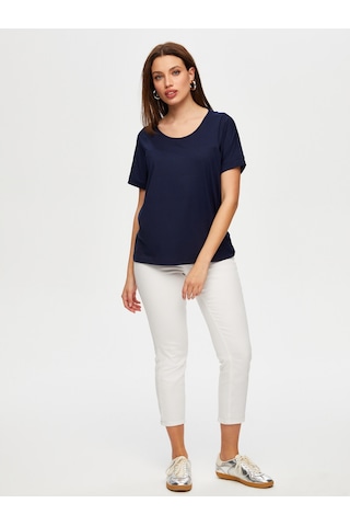 Yuvarlak Yaka Düşük Kollu T-shirt B00003-1 B00003-120 Lacivert