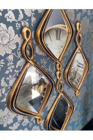 Peramari Dekoratif Polyester Dörtlü Damla Burgulu Küçük Boy Duvar Ayna Takımı Gold-eskitme Gold Eskitme Diğer
