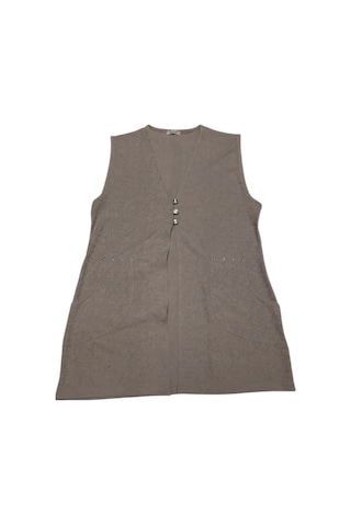 Kadın Önü Üç Düğmeli Jakarlı Cepli Kısa Yelek Krem