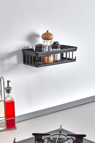 Yapışkanlı Şampuanlık - Banyo & Duş Düzenleyici Banyo Rafı - Sabunluk Organizer Antrasit Şeffaf