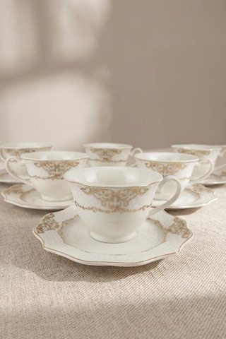 Digithome Porselen Desenli 6 Kişilik Gold Yaldızlı Kahve Fincan Takımı - Rıse-100 62625
