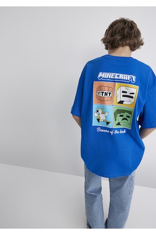 Mavi - Minecraft Baskılı Mavi Tişört 6610342-82491 Mavi