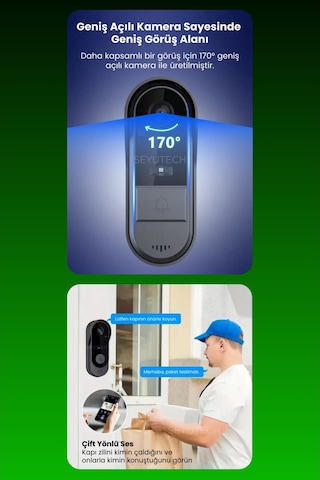 Harvox Wi-fi Kameralı Kapı Zili 1080p Akıllı Kablosuz Görüntülü Güvenlik Kamerası, 170 Geniş Açı, Uzaktan Kontrol