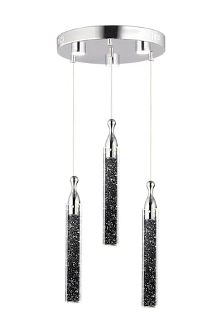 Klaus 3'lü Yuvarlak 3 Renkli 48 Watt Krom Kristal Ledli Modern Oturma Odası Salon Sarkıt Avize Krom