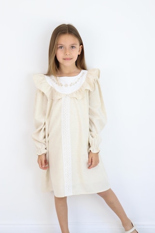 Miababy Nakış Detaylı Keten Elbise 1-8 Yaş Krem