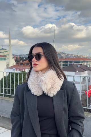 Mollycrush Suni Kürk Yumuşak Boyunluk Premium Mıktanıslı Kışlık Kadın Bej Peluş Boyunluk Bej