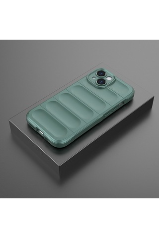 Vendas Apple iPhone Uyumlu  15 Kılıf Esnek Tpu Oyuklu Arka Yüzey Zore Etnik Silikon Kapak + Hayalet Ekran Koruyucu Yeşil