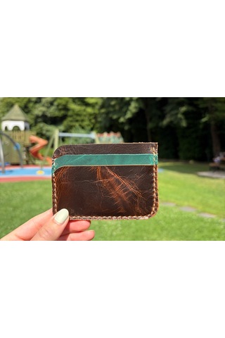 Oakco Leather Hakiki Deri Handmade Kahverengi-yeşil Kartlık Açık Kahverengi - Taba