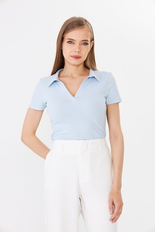 Hdm Kadın Mavi Polo Yaka Fitilli Günlük Bluz - H6038