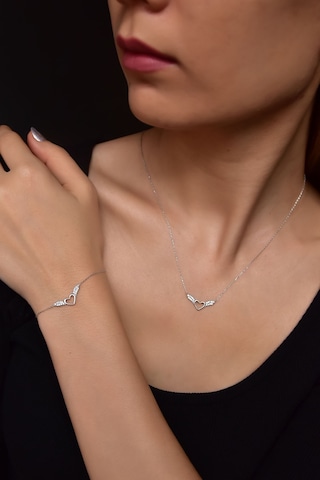 Papatya Silver 925 Ayar Gümüş Rodyum Kaplama Kalp Kanat Kolye ve Bileklik Set