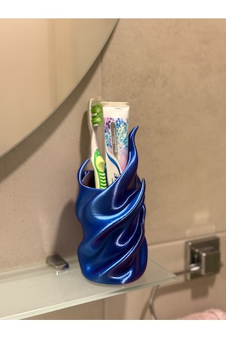 Dekoratif Spiral Diş Fırçalık Ve Macun Tutucu 3d Tasarım Banyo Aksesuarı Organizer Mor - Mavi