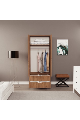 Moderno Mini 2 Kapaklı 2 Çekmeceli Gardırop Kompakt Tasarım, Modern Görünüm Atlantik Çam