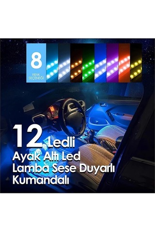 Araç İçi Ayak Altı Müziğe Ve Sese Duyarlı 12 Ledli Rgb Renkli Kumandalı Led