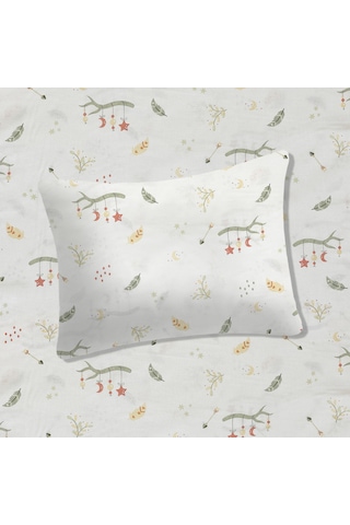 %100 Pamuklu Bebek Lastikli Çarşaf 60x120+20 Bebek Yastık Kılıfı 35x45 Kiremit-yeşil