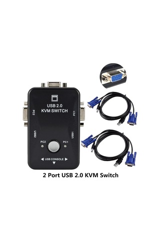 Usb 2.0 Kvm Anahtar Anahtarlayıcı 1920 1440 Vga Svga Anahtar Ayırıcı Kutu 2 Klavye Fare Monitörü Bilgisayarı İçin İki Kablolu Port Kvm Kablosu İle