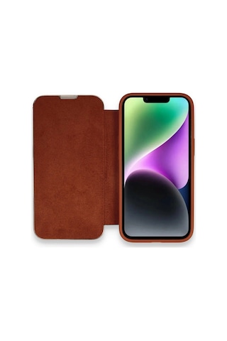 Apple iPhone Uyumlu, 14 Pro Kılıf Dolpin Kapaklı - Kahverengi