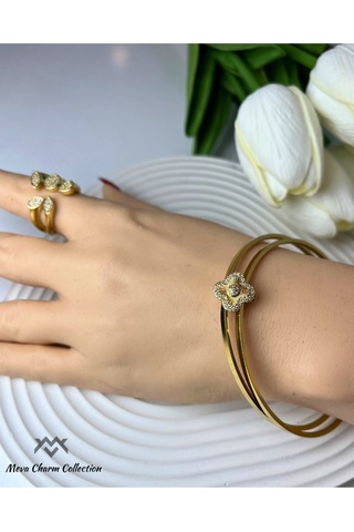 Marka Yonca Figürlü Zirkon Taşlı Çelik Ajda Charmı / Kolye Ucu Gold